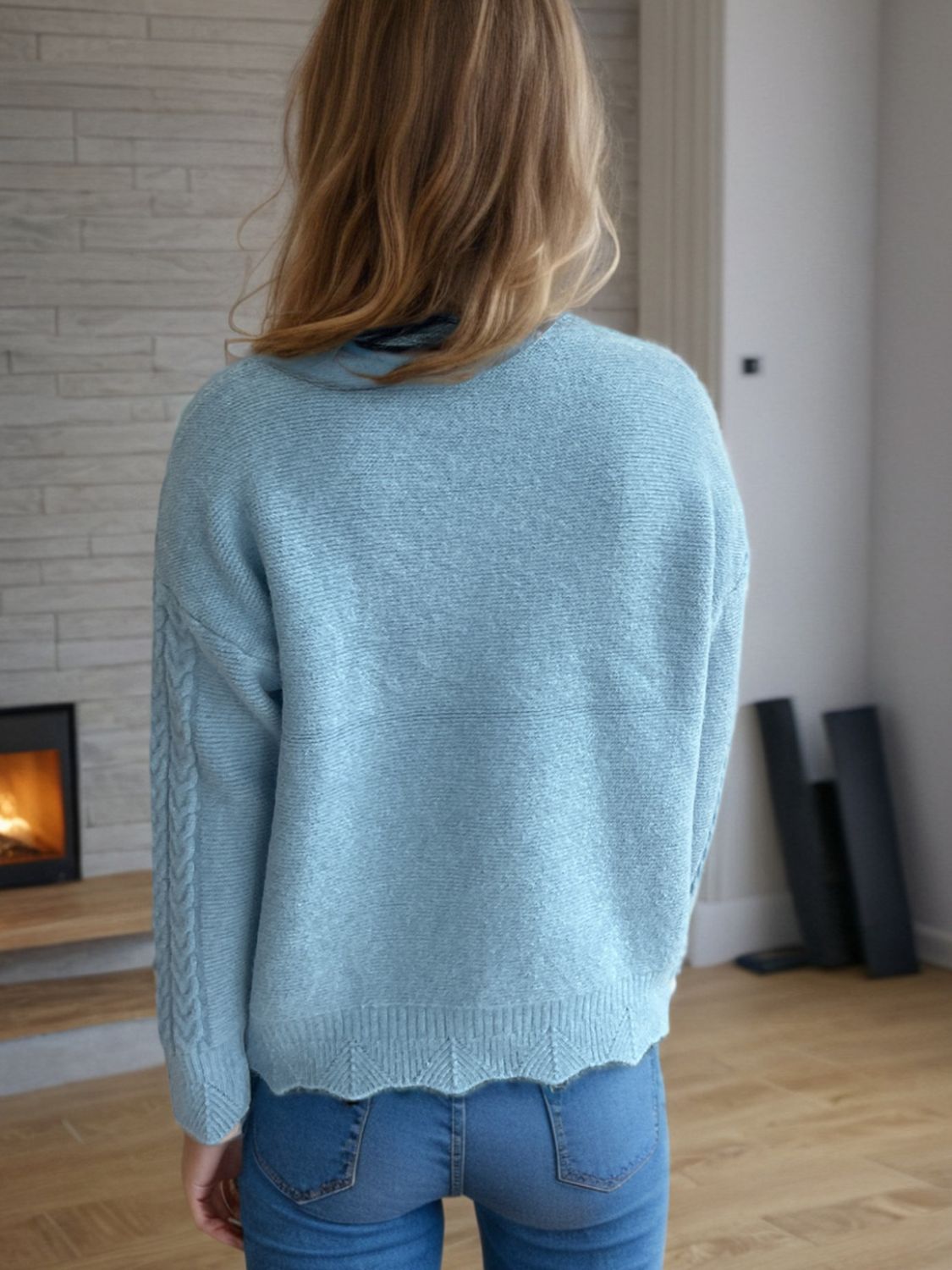 Cable-Knit Mock Neck Dropped Shoulder Sweater-Angel Casuals