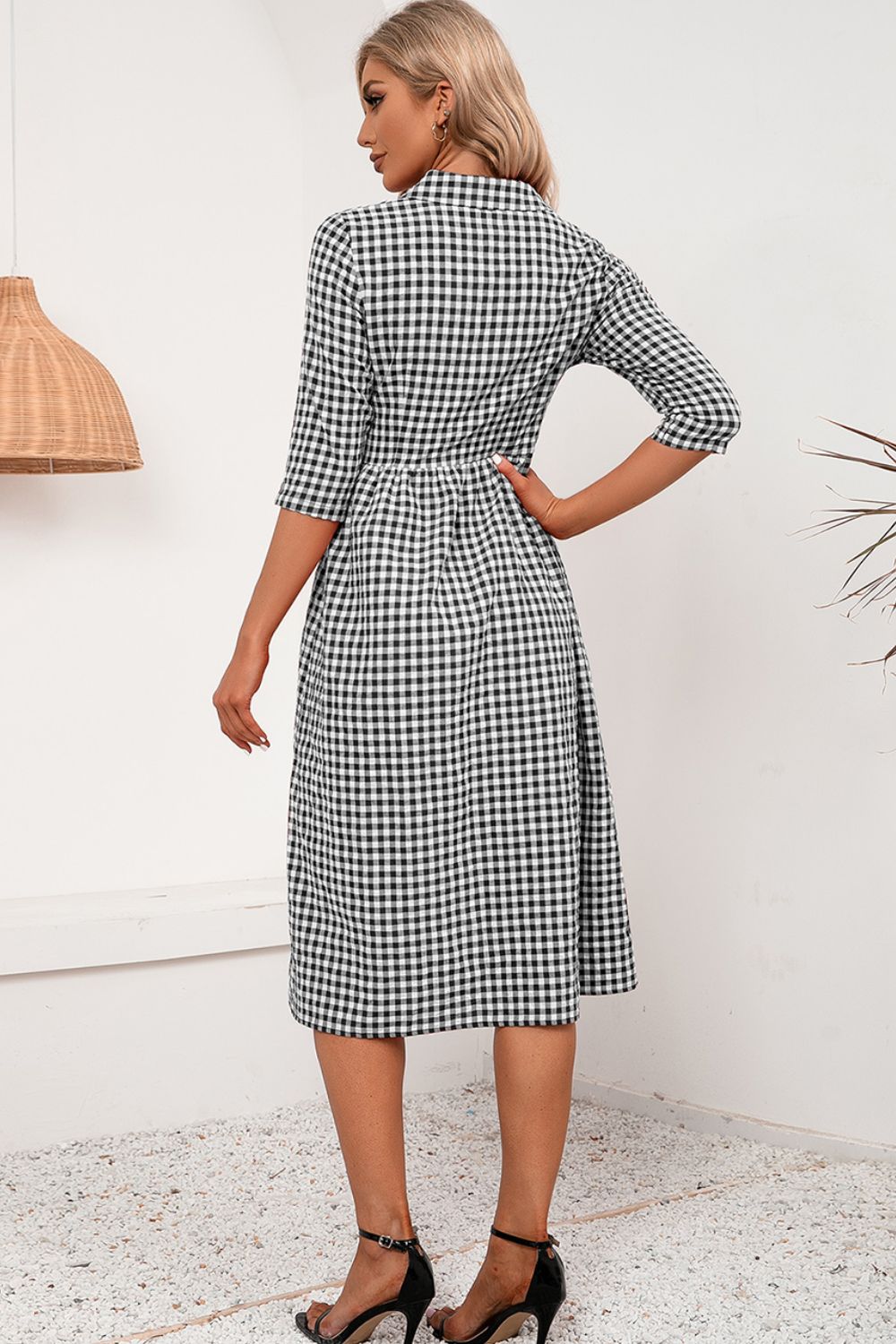 Plaid Collared Neck Midi Dress-Angel Casuals