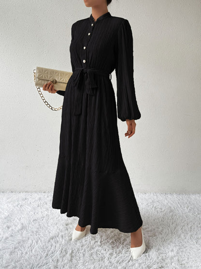 Tie Waist Long Sleeve Dress-Angel Casuals