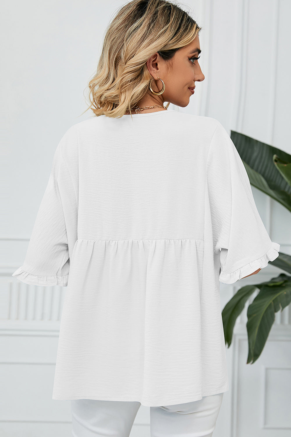Peplum V-Neck Half Sleeve T-Shirt-Angel Casuals