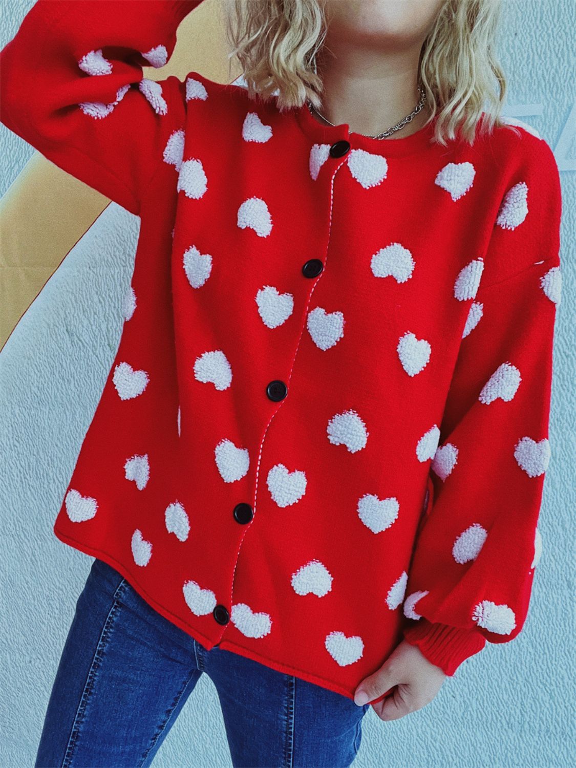 Heart Button Up Long Sleeve Cardigan-Angel Casuals