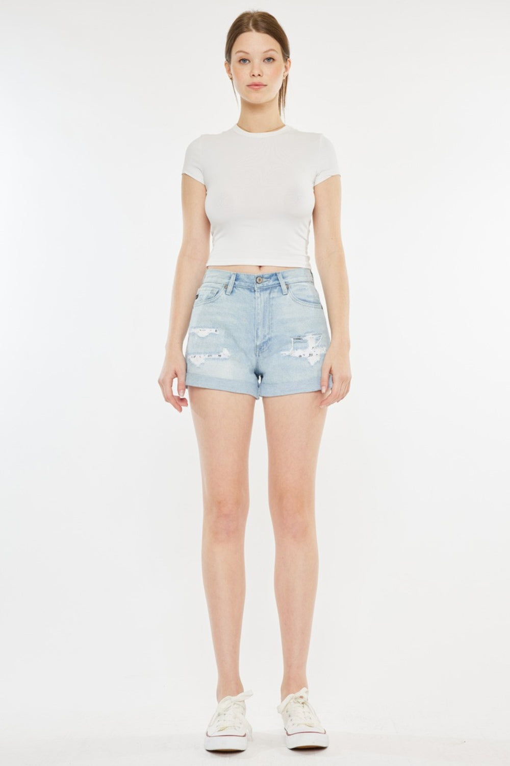 Kancan High Rise Repaired Mom Denim Shorts-Angel Casuals