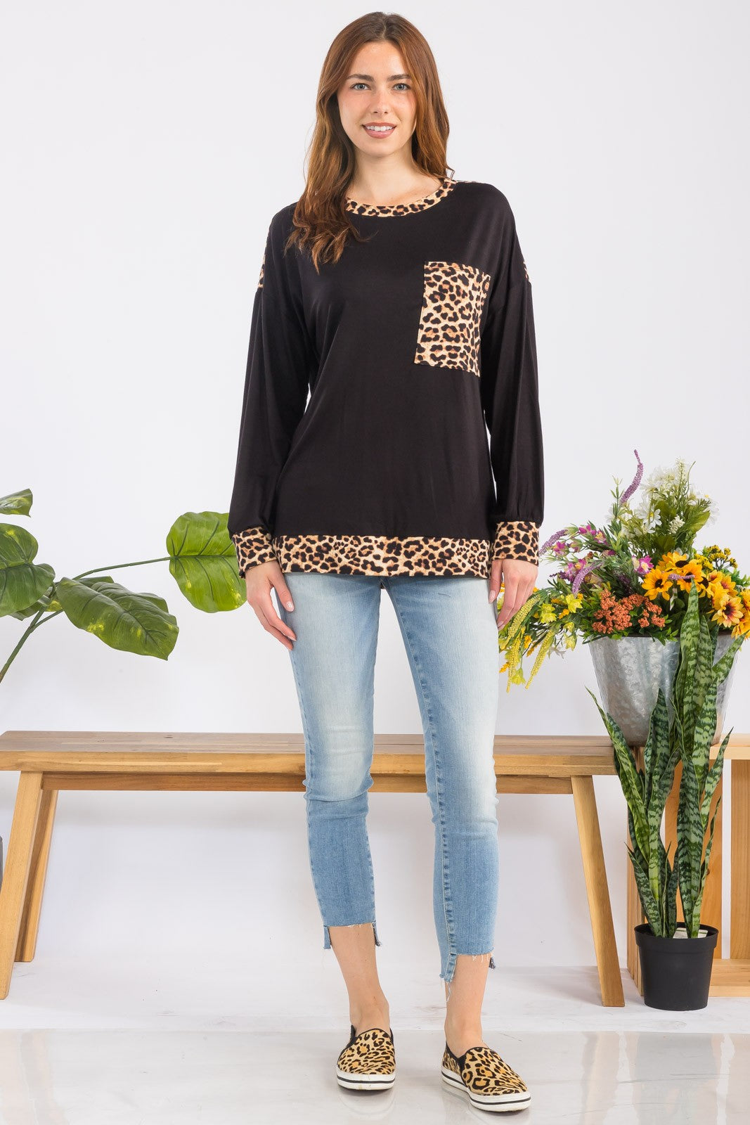 Celeste Full Size Leopard Round Neck Dropped Shoulder T-Shirt-Angel Casuals