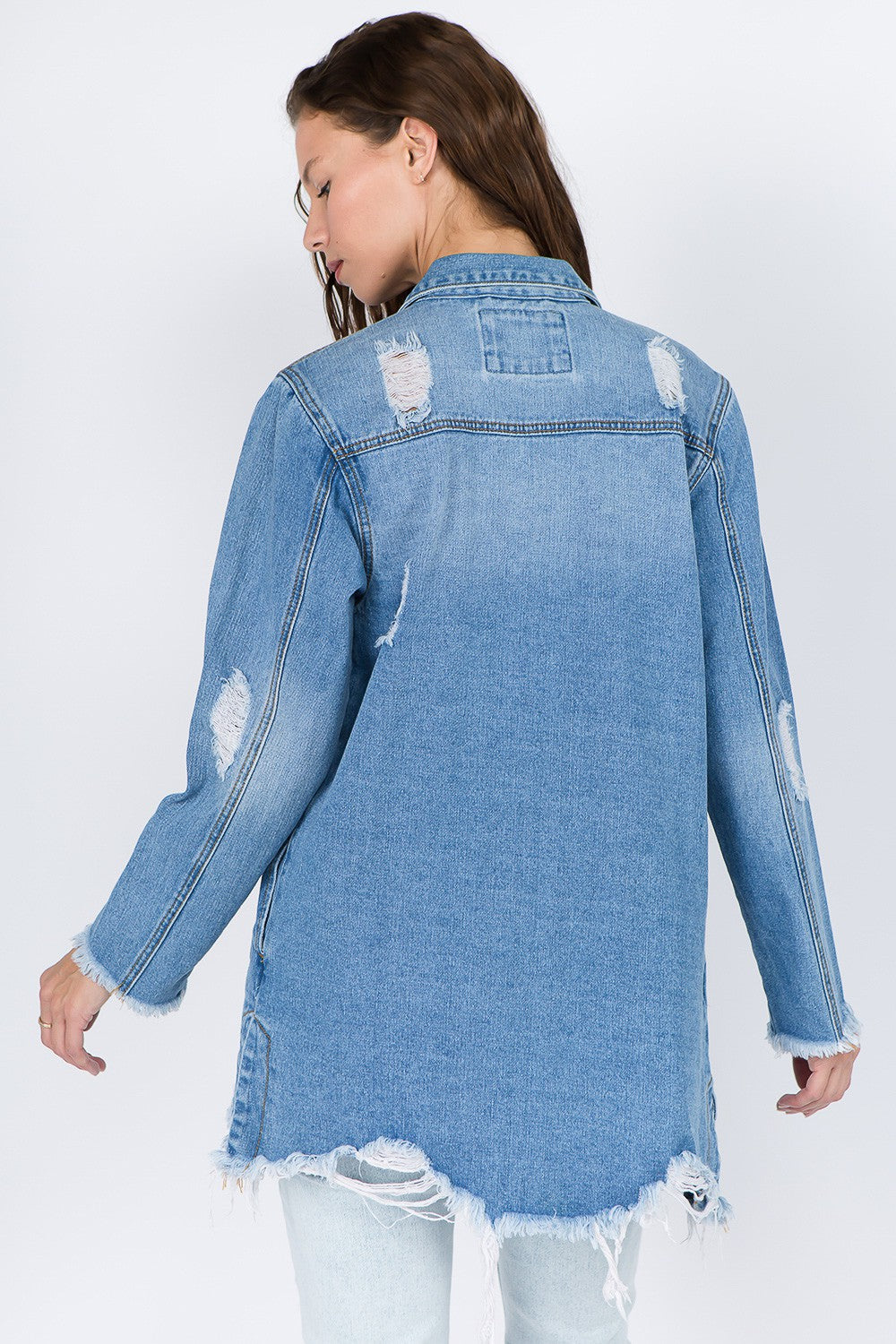 American Bazi Distressed Frayed Hem Denim Jacket-Angel Casuals