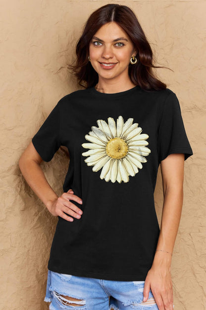 Simply Love Full Size FLOWER Graphic Cotton Tee-Angel Casuals