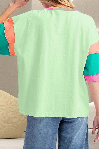 Color Block Round Neck Half Sleeve T-Shirt-Angel Casuals