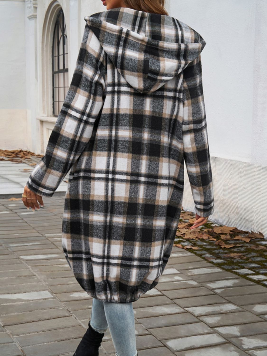 Devine Plaid Zip Up Hooded Coat-Angel Casuals