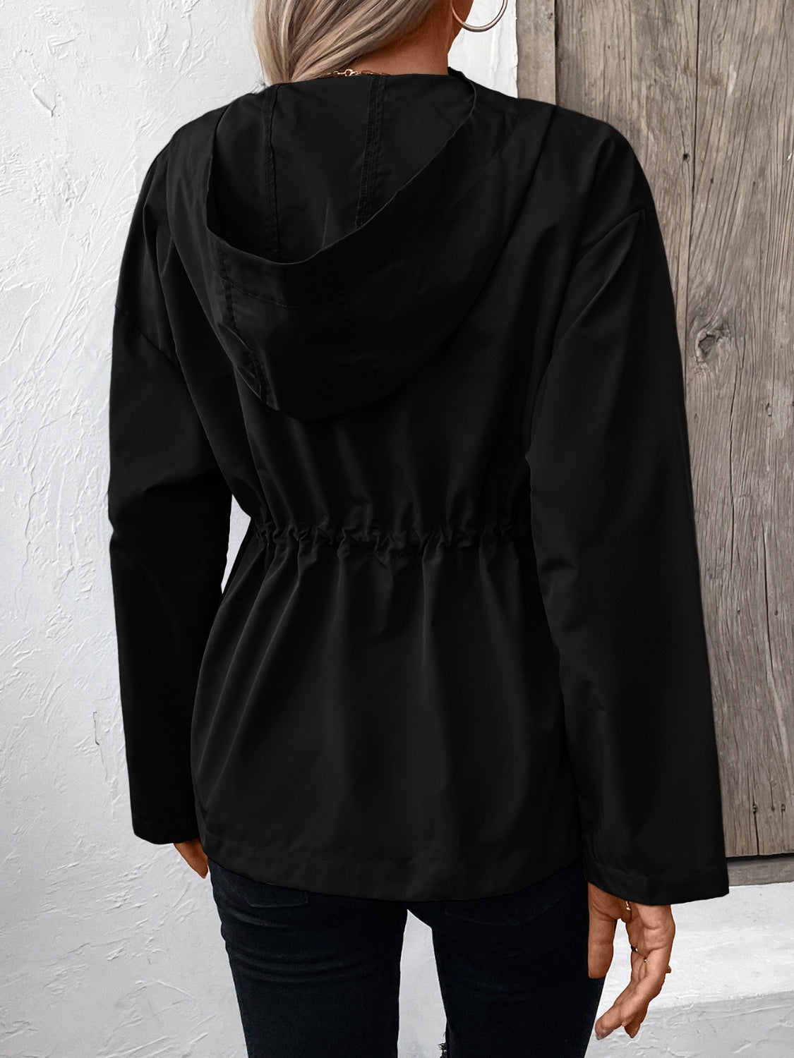 Ivy Lane Drawstring Zip Up Hooded Jacket-Angel Casuals