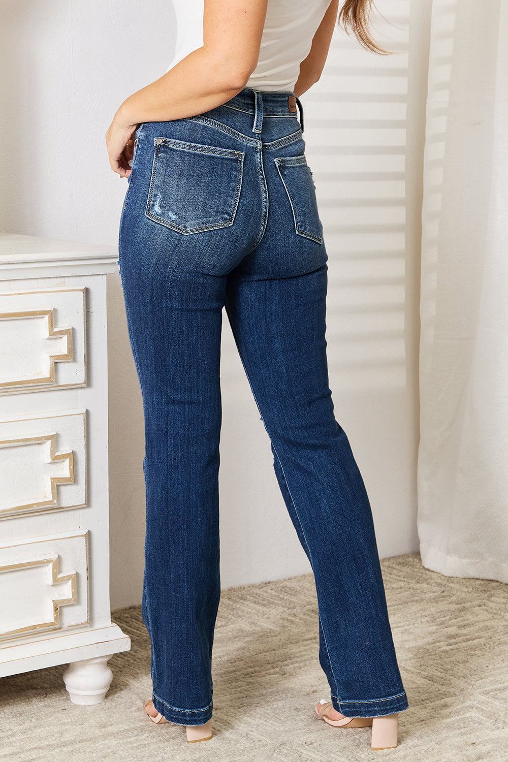 Judy Blue Full Size Mid Rise Hand Sand & Destroy Bootcut Jeans-Angel Casuals