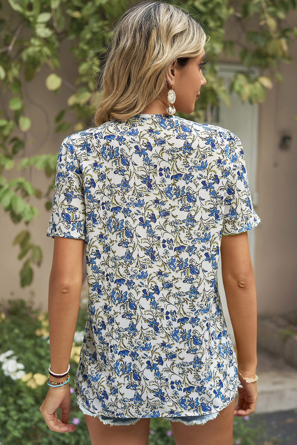 Floral V-Neck Short Sleeve T-Shirt-Angel Casuals