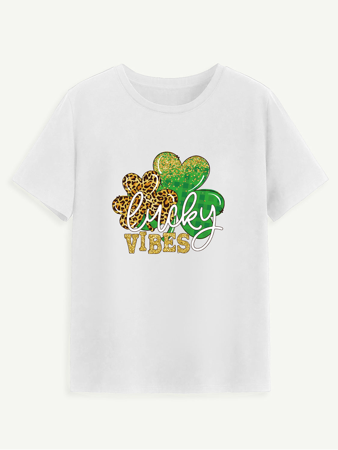 LUCKY VIBES Round Neck Short Sleeve T-Shirt-Angel Casuals