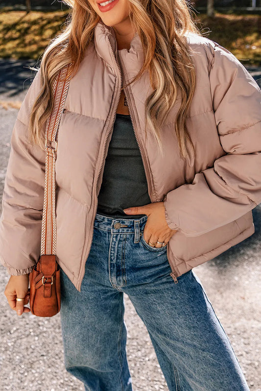 Turtleneck Zip Up Long Sleeve Winter Coat-Angel Casuals