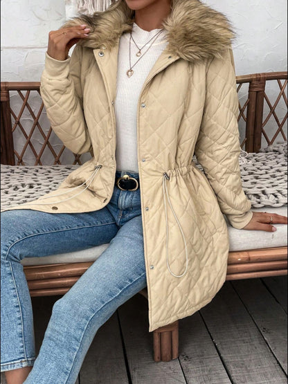 Drawstring Snap Down Long Sleeve Outerwear-Angel Casuals
