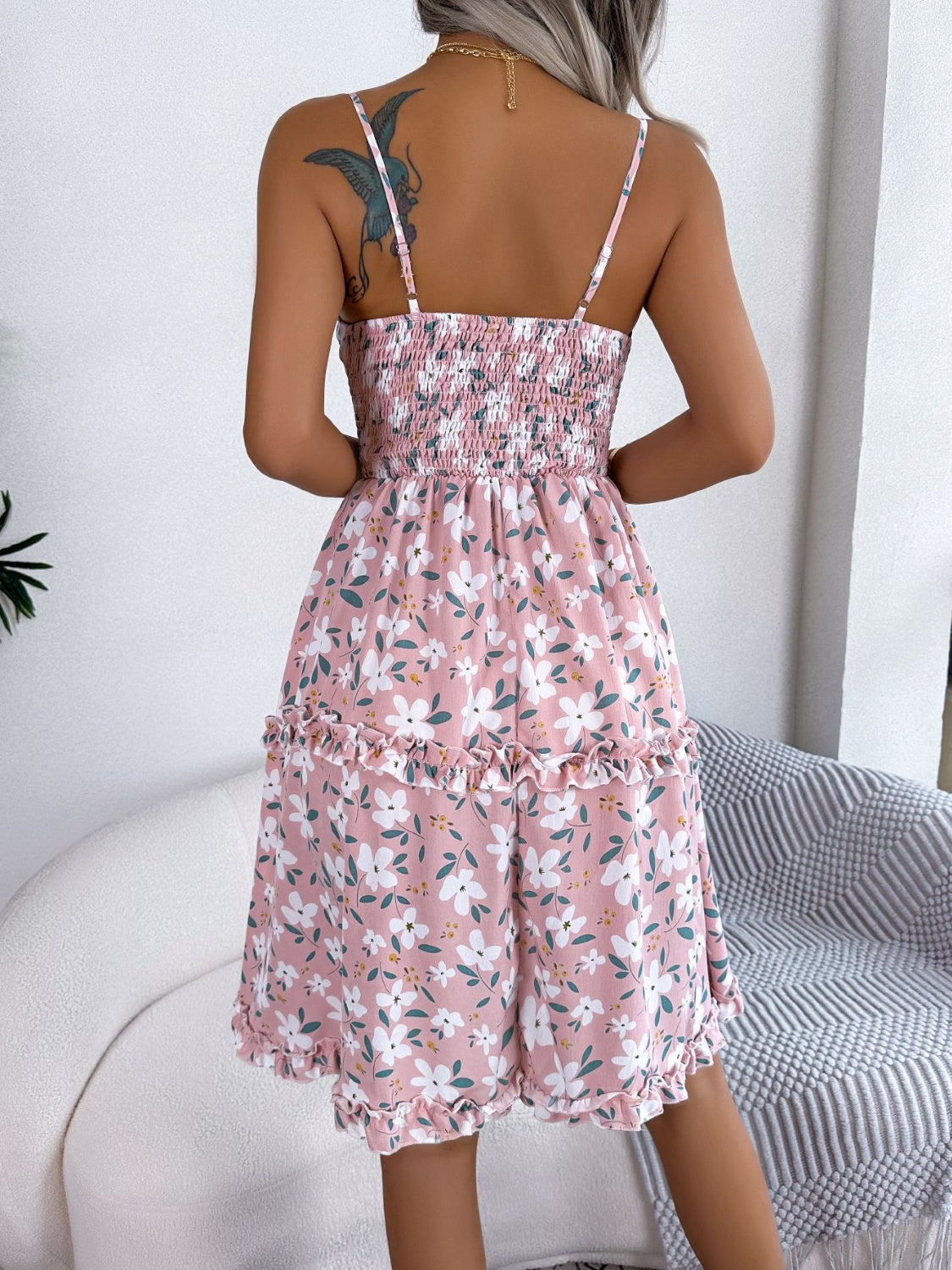 Printed Plunge Cap Sleeve Cami Dress-Angel Casuals