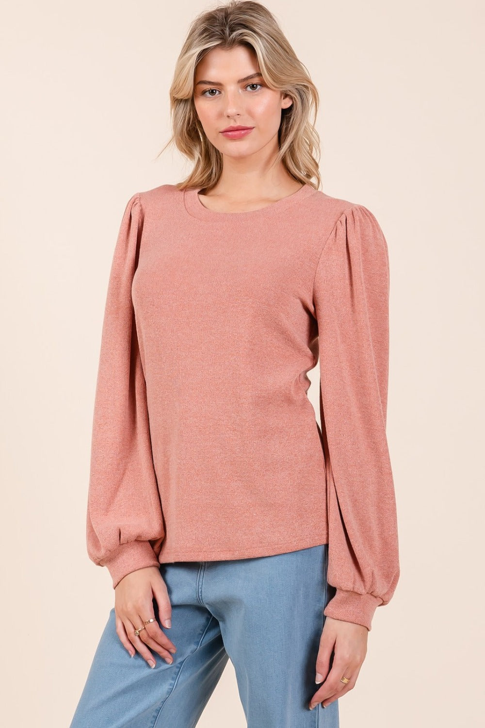 Mittoshop Round Neck Long Sleeve Rib Knit Top-Angel Casuals