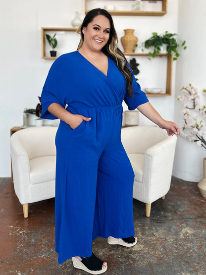 Double Take Full Size Half Sleeve Wide Leg Jumpsuit-Angel Casuals