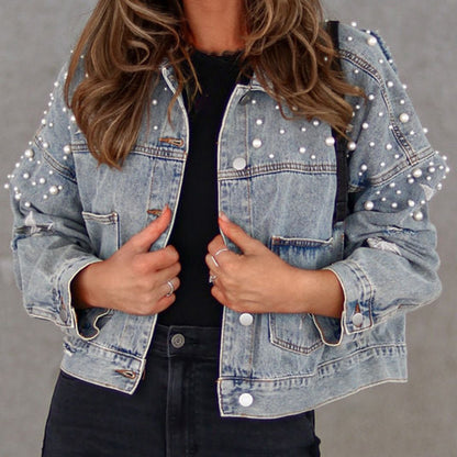 Bead Detail Denim Jacket-Angel Casuals