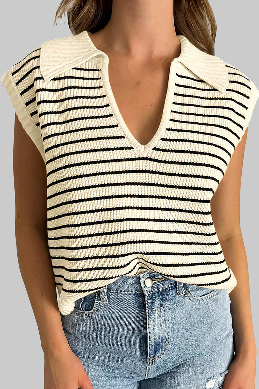 Striped Collared Neck Tank-Angel Casuals