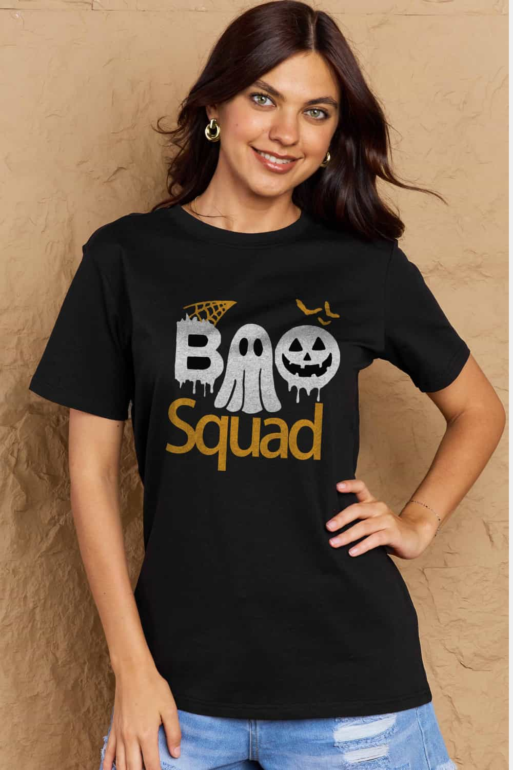 Simply Love Full Size BOO SQUAD Graphic Cotton T-Shirt-Angel Casuals