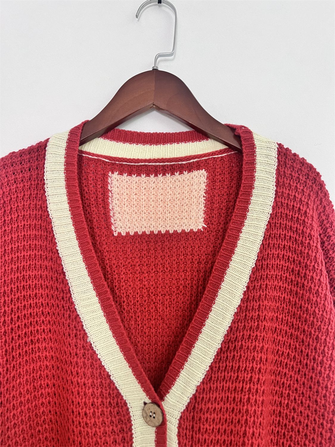 Pocketed Contrast V-Neck Long Sleeve Cardigan-Angel Casuals