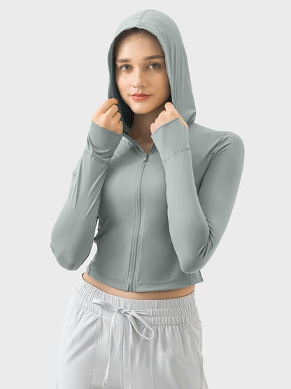 Millennia Zip Up Hooded Long Sleeve Active Outerwear-Angel Casuals