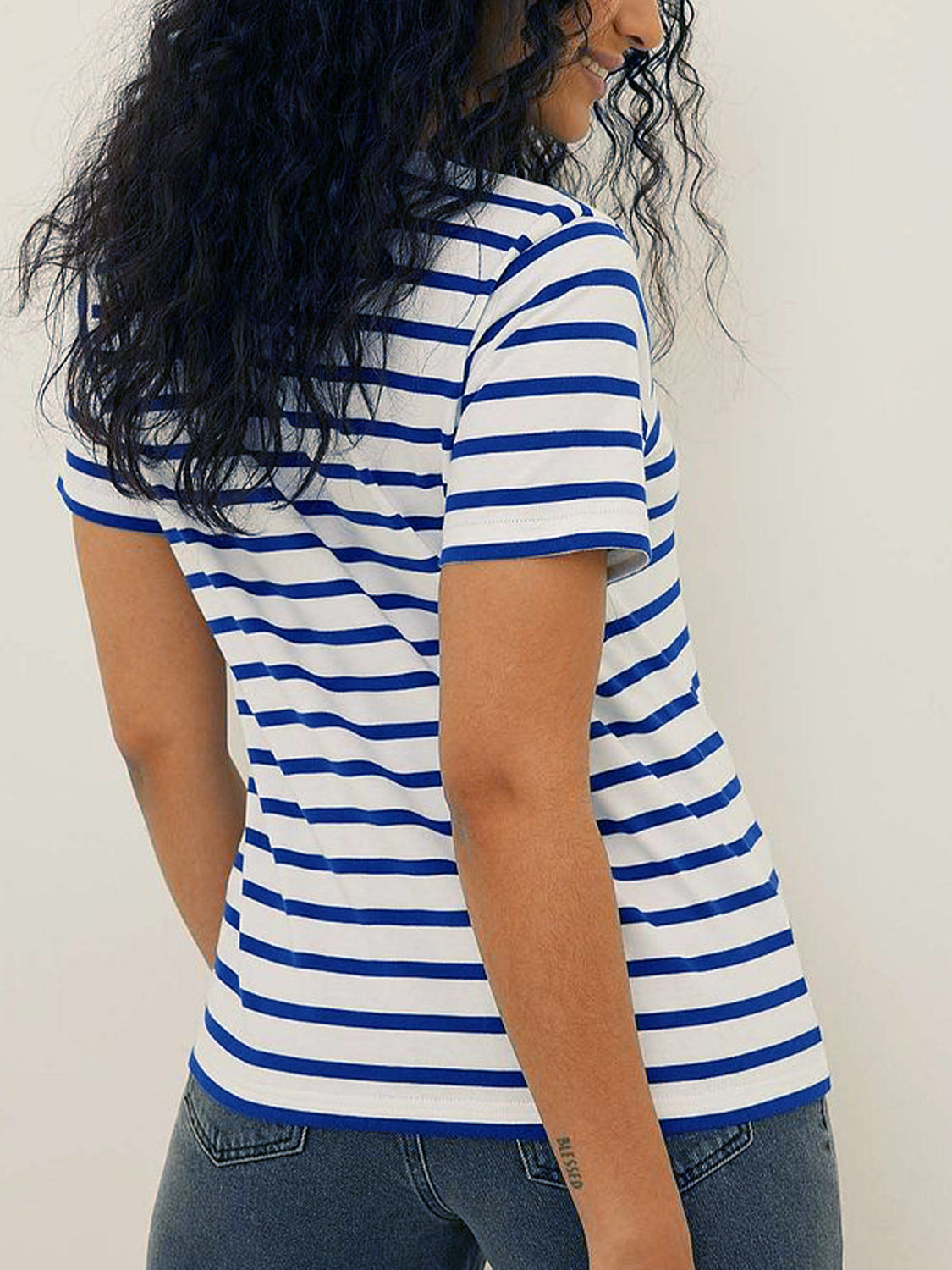 Striped Short Sleeve T-Shirt-Angel Casuals