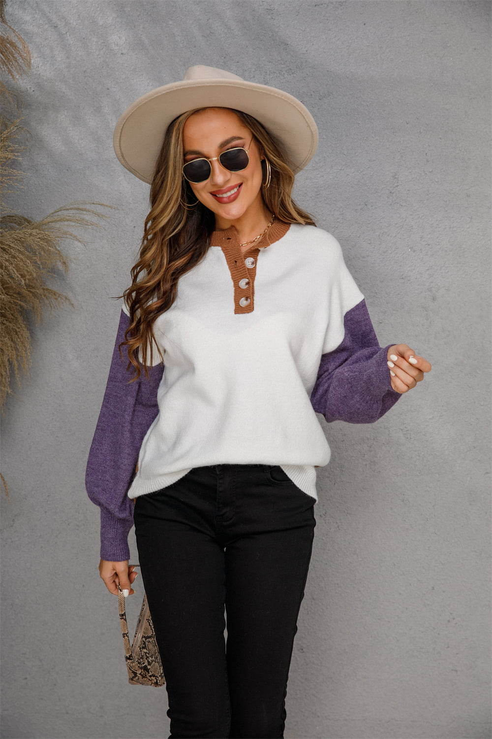 Angel Wings Round Neck Buttoned Knit Top-Angel Casuals