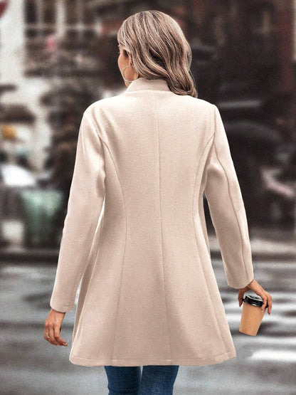 Collared Neck Long Sleeve Longline Coat-Angel Casuals
