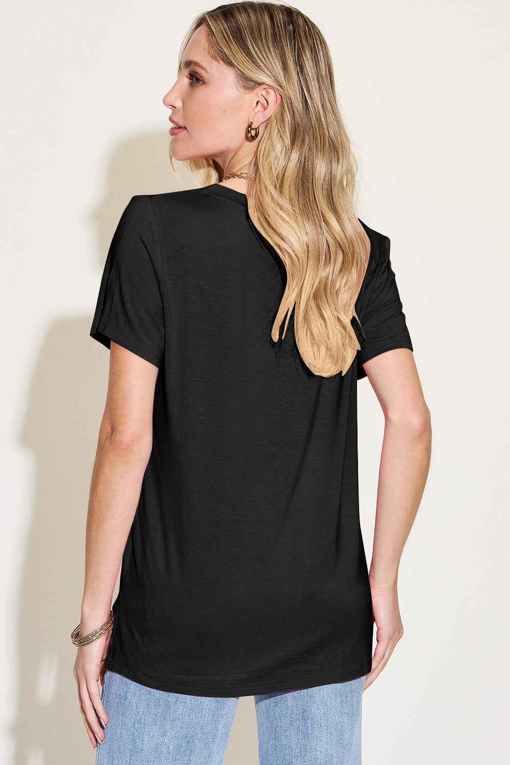 Basic Bae Bamboo Full Size V-Neck High-Low T-Shirt-Angel Casuals