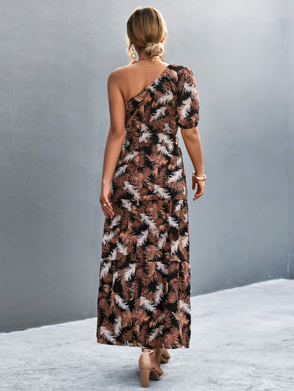 Printed Tie Waist One Shoulder Maxi Dress-Angel Casuals