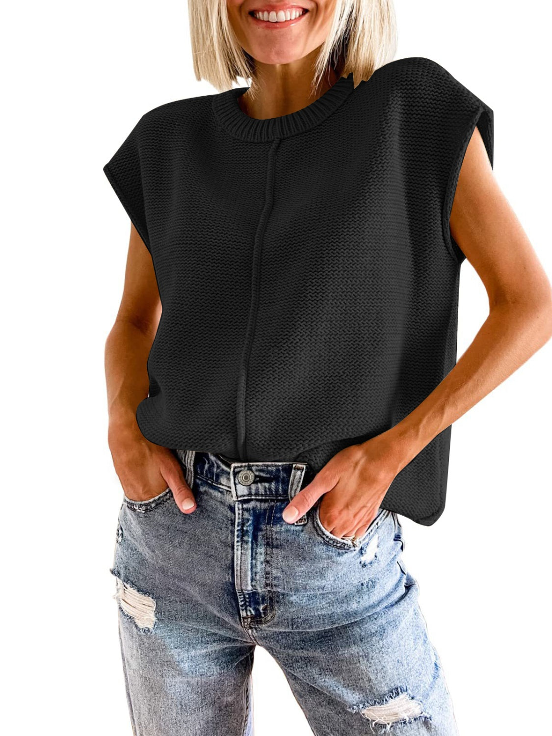 Cap Sleeve Sweater Vest-Angel Casuals