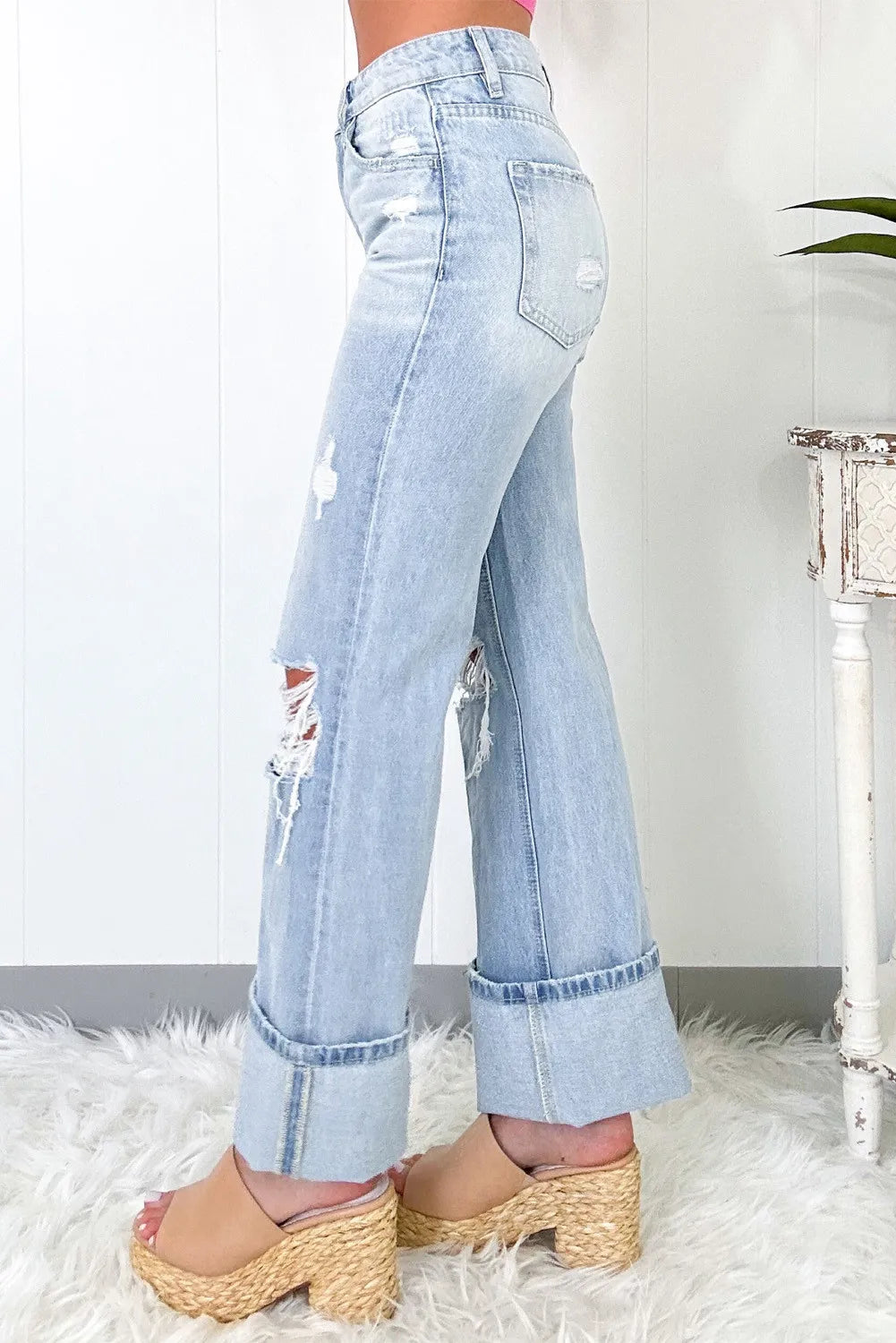 Distressed High Waist Jeans with Pockets-Angel Casuals