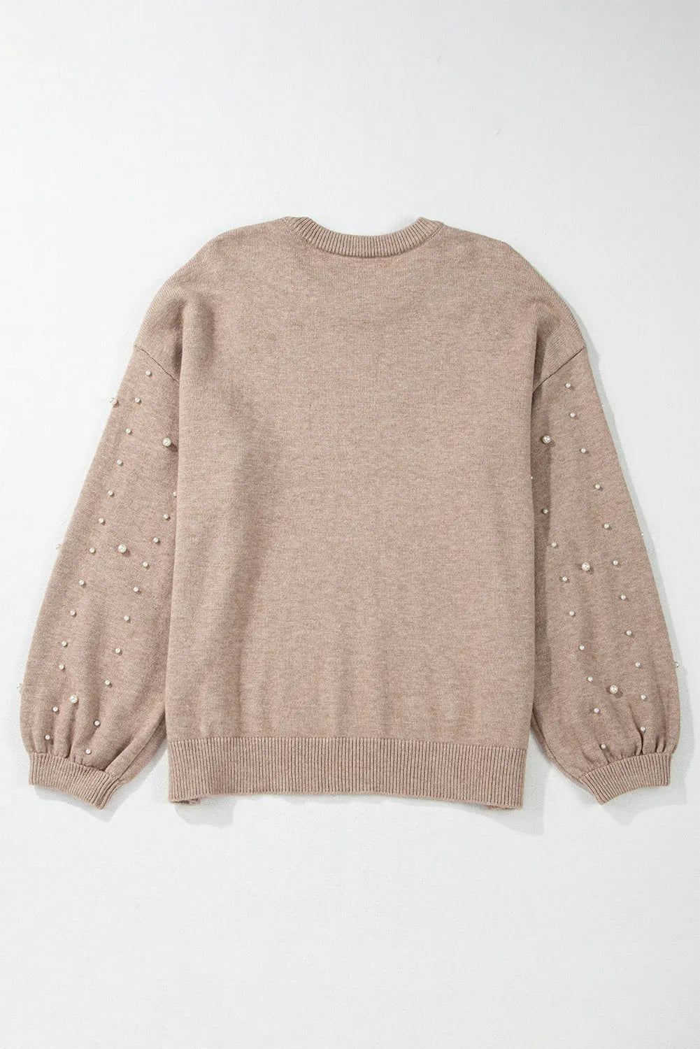 Plus Size Pearl Detail Round Neck Long Sleeve Sweater-Angel Casuals