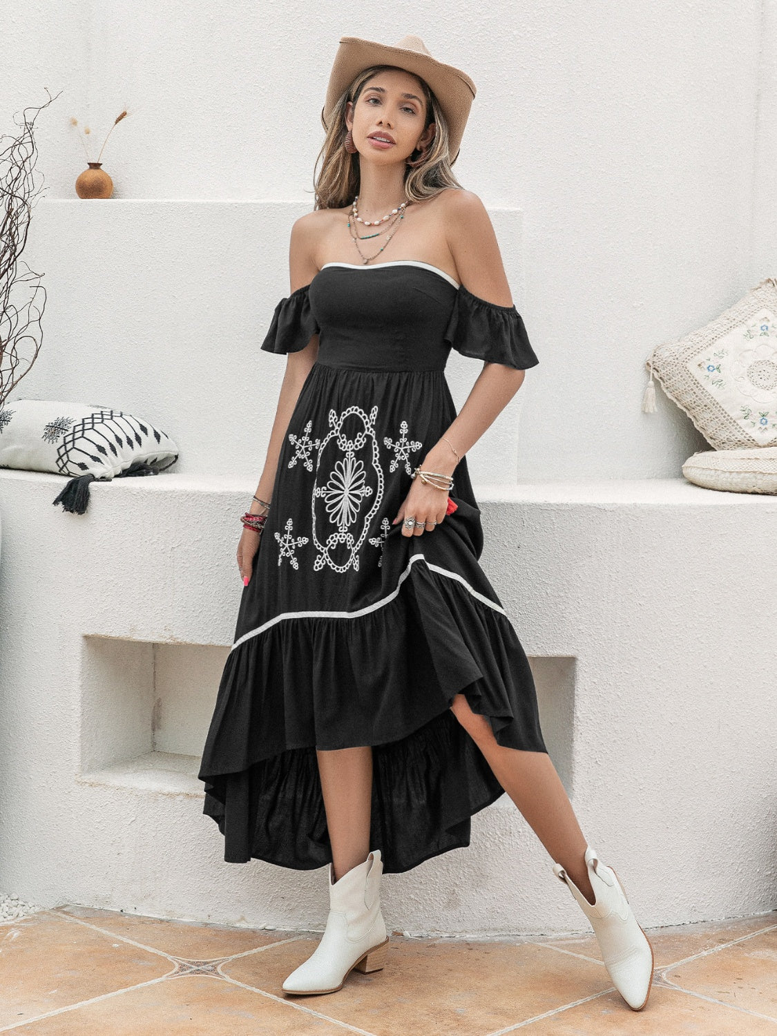 High-Low Off-Shoulder Dress-Angel Casuals