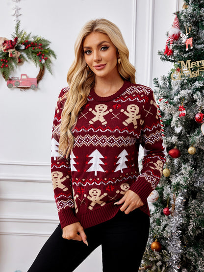 Gingerbread Round Neck Long Sleeve Sweater-Angel Casuals