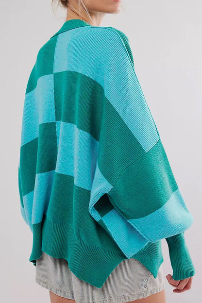 Color Block Round Neck Long Sleeve Sweater-Angel Casuals