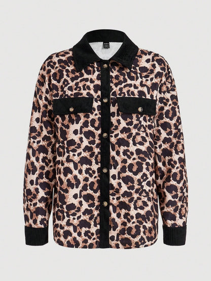 Leopard Collared Neck Button Up Shacket-Angel Casuals