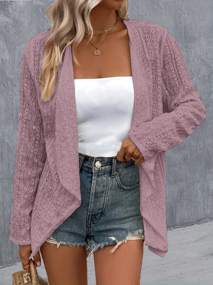 Eyelet Roll-Tab Sleeve Cardigan-Angel Casuals