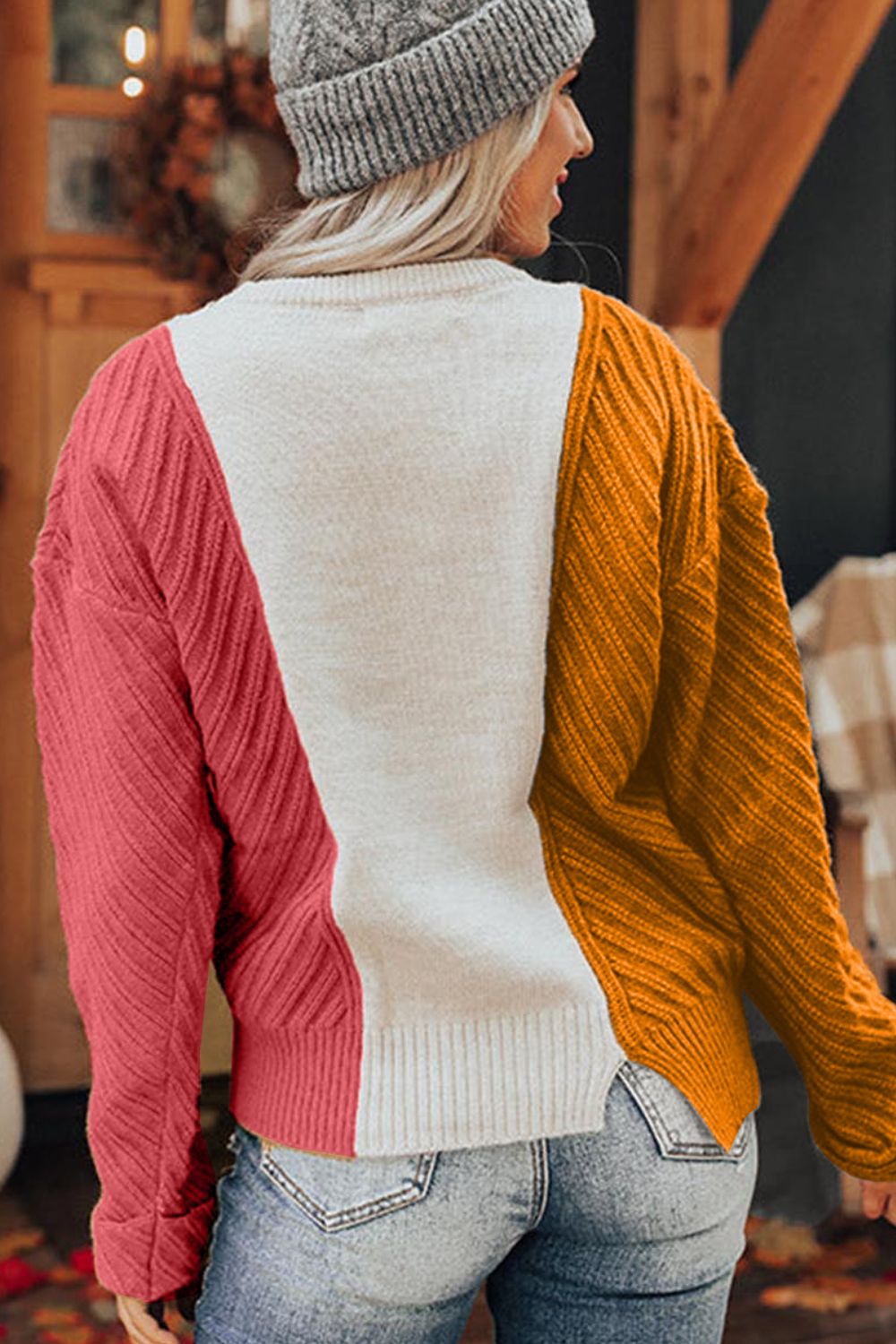 Color Block Textured Drop Shoulder Sweater-Angel Casuals