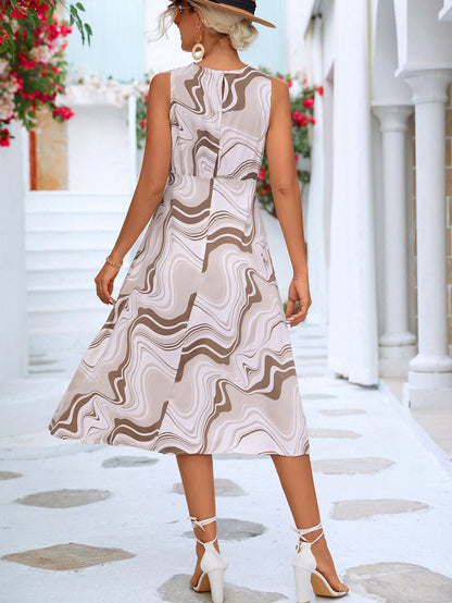 Printed Cowl Neck Sleeveless Dress-Angel Casuals