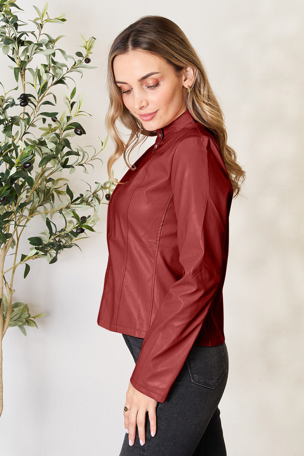 Mock Neck Zip Up Jacket-Angel Casuals