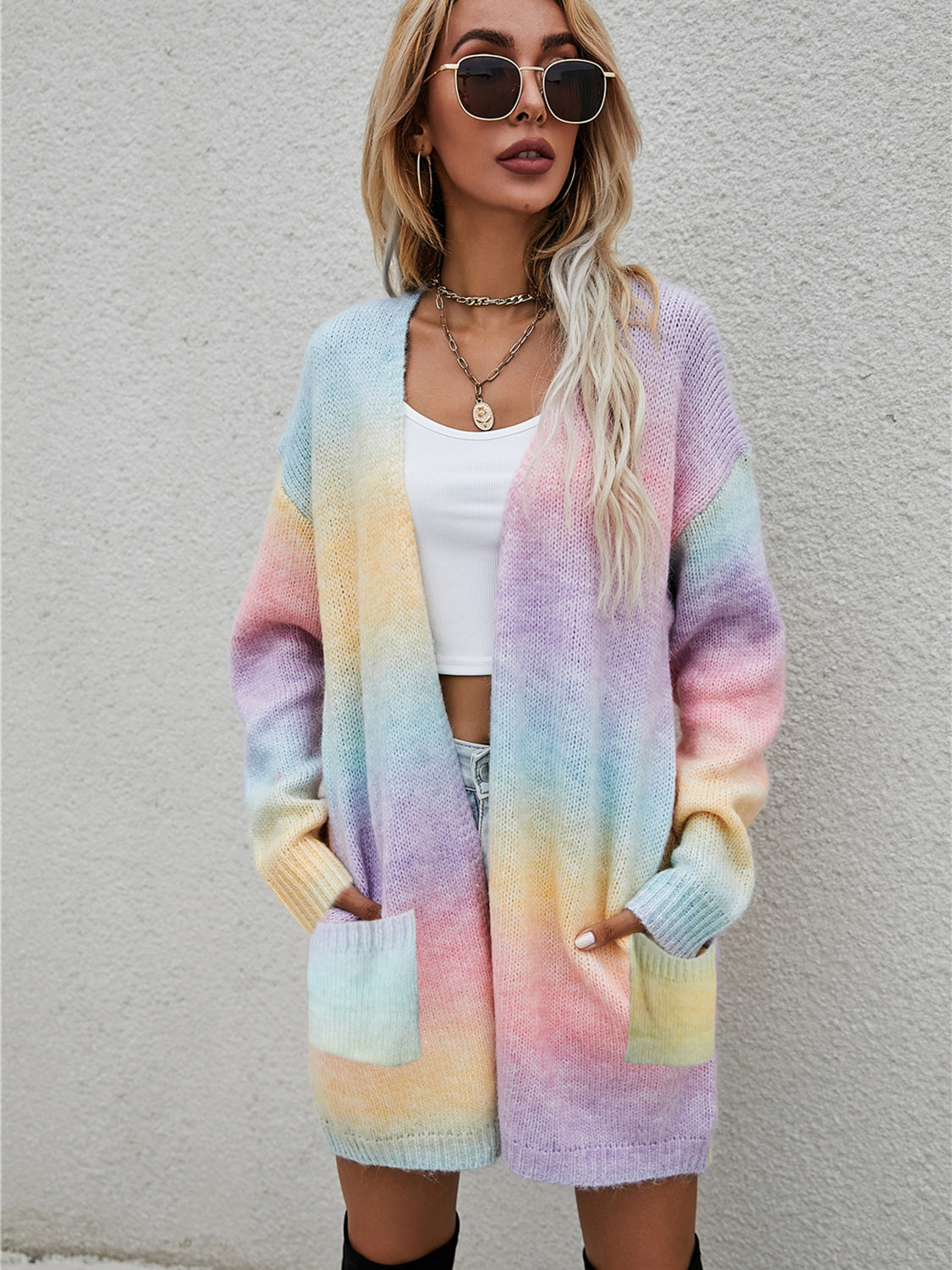 Angel Wings Full Size Pocketed Open Front Gradient Cardigan-Angel Casuals