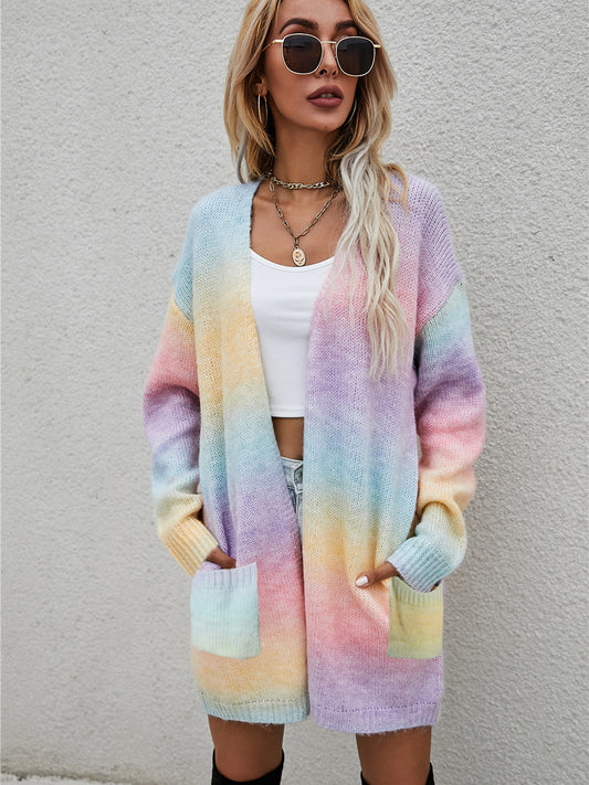 Angel Wings Full Size Pocketed Open Front Gradient Cardigan-Angel Casuals