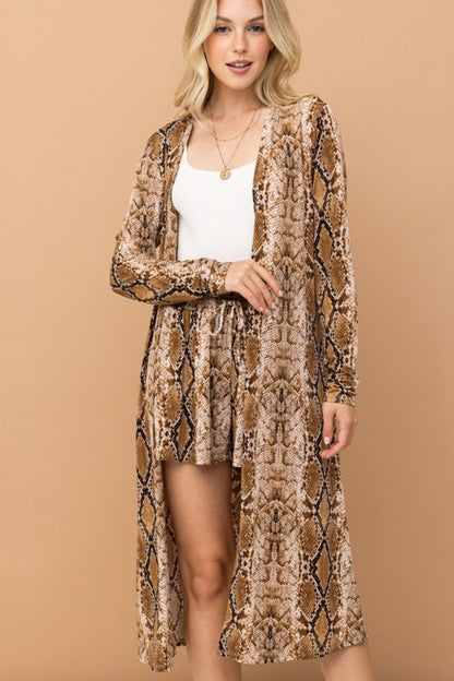 And The Why Snake Print Kimono Open Front Longline Cardigan-Angel Casuals