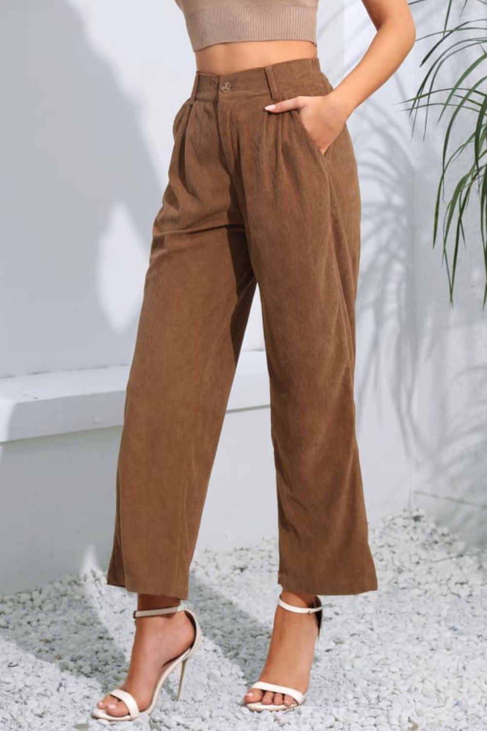 Buttoned Straight Hem Long Pants-Angel Casuals