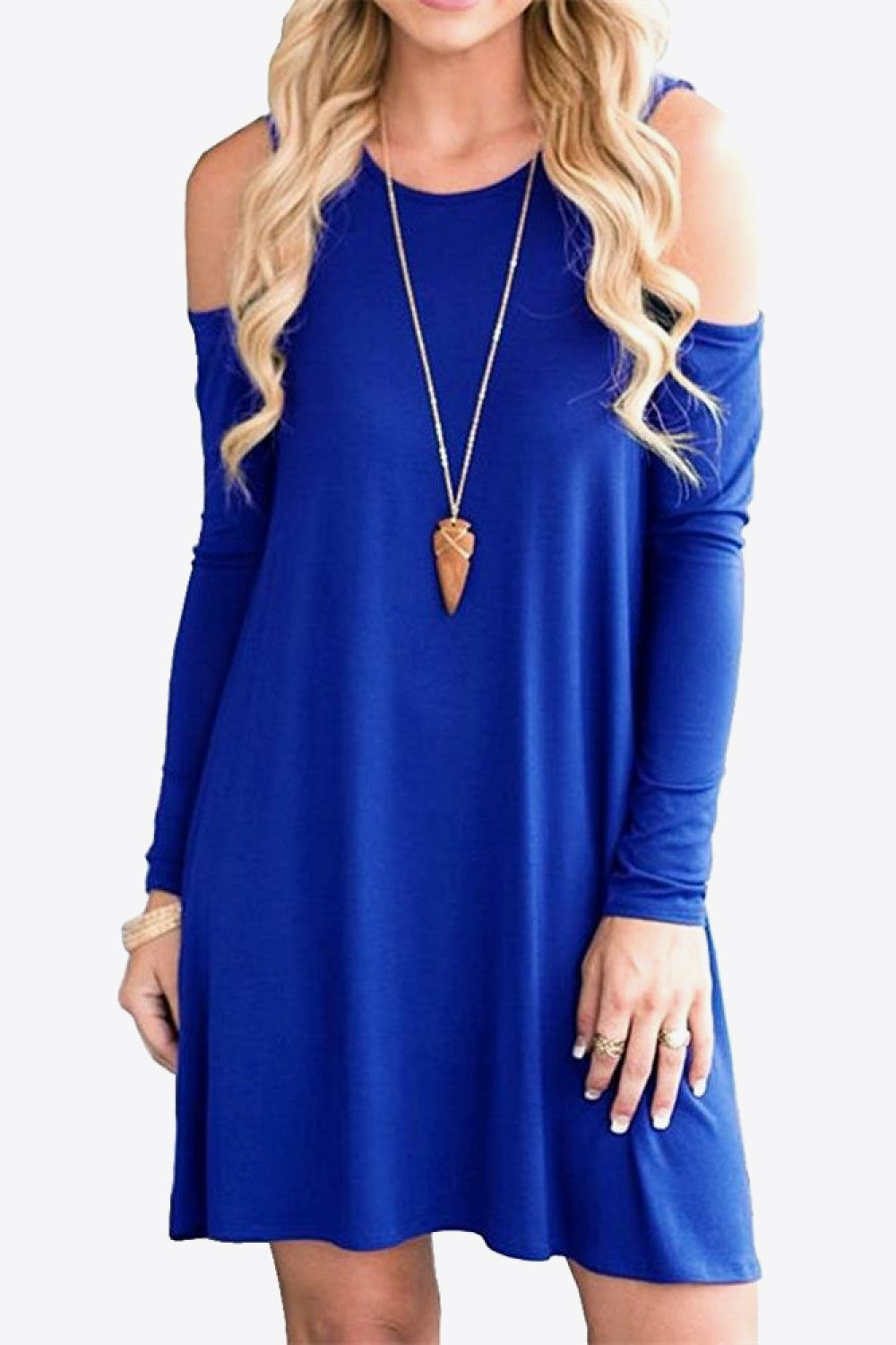 Cold-Shoulder Long Sleeve Round Neck Dress-Angel Casuals