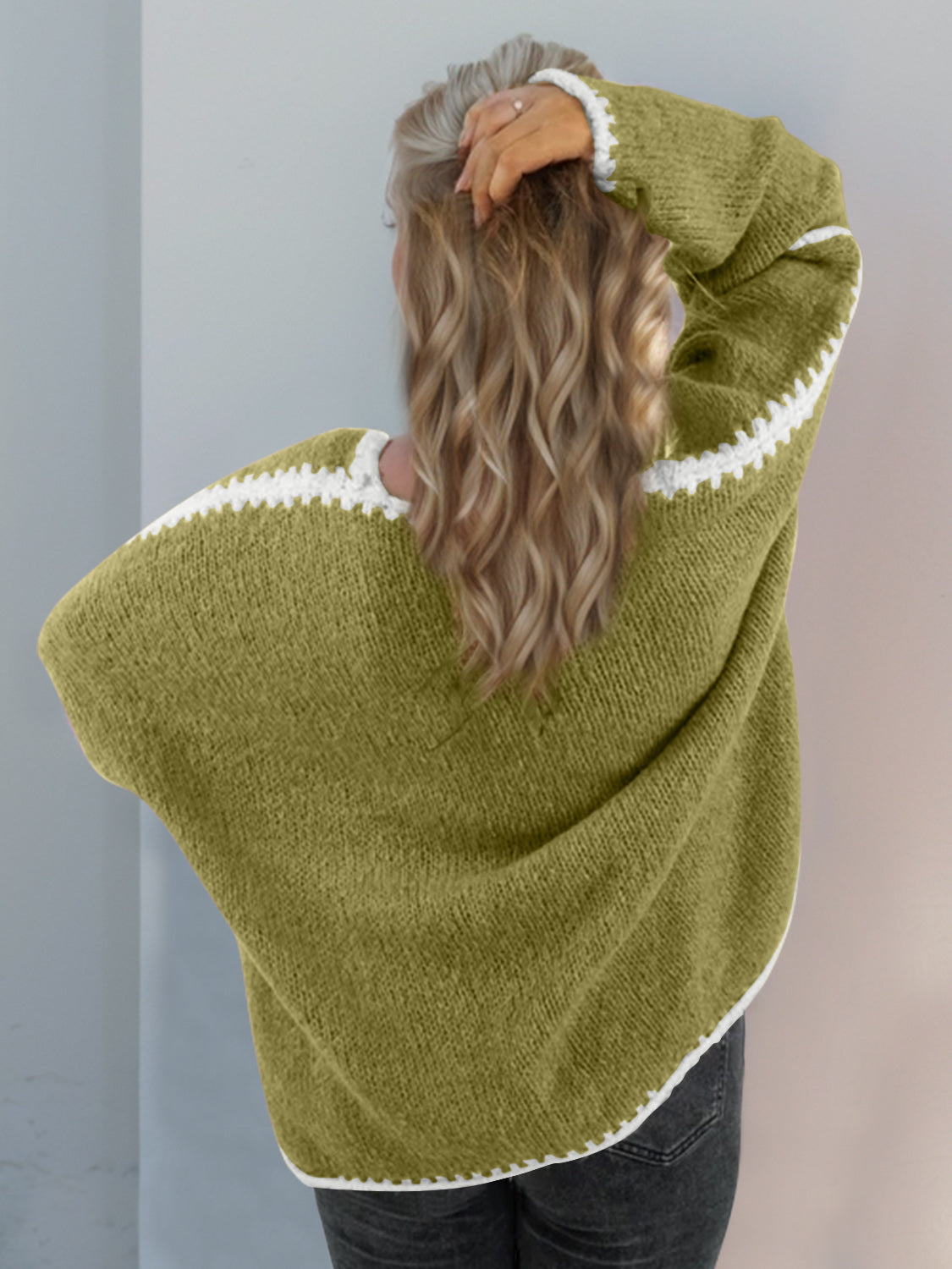 Double Take Contrast Open Front Dropped Shoulder Cardigan-Angel Casuals