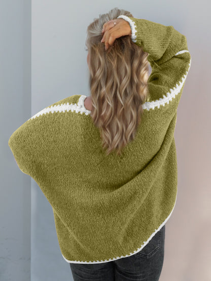 Double Take Contrast Open Front Dropped Shoulder Cardigan-Angel Casuals