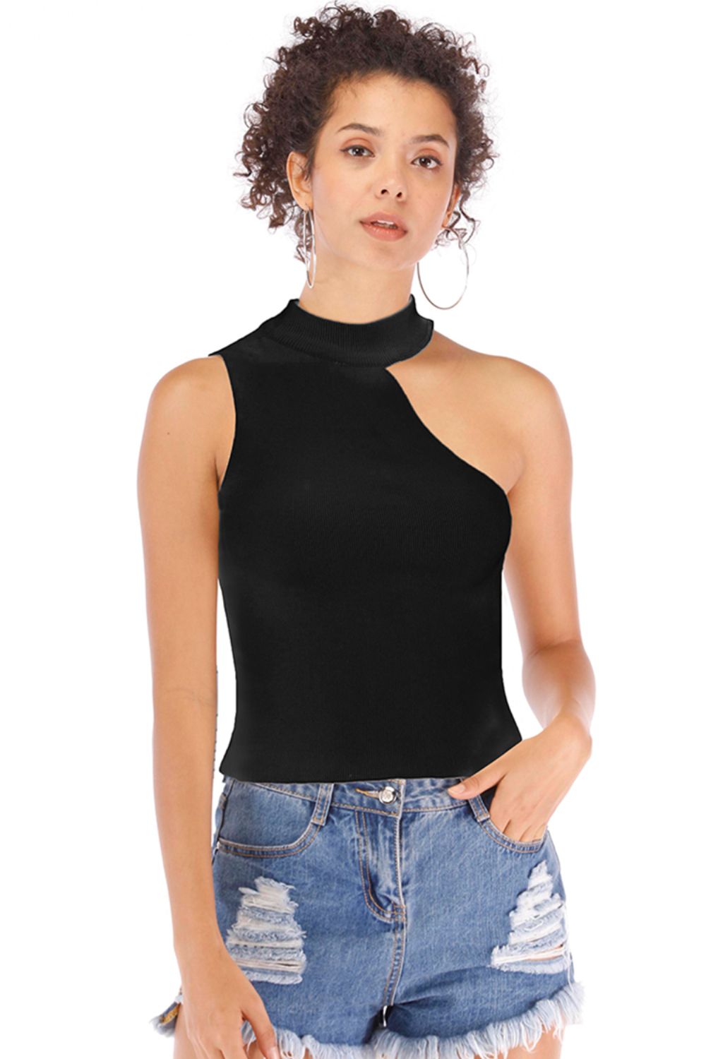 Asymmetrical Sleeveless Rib-Knit Top-Angel Casuals