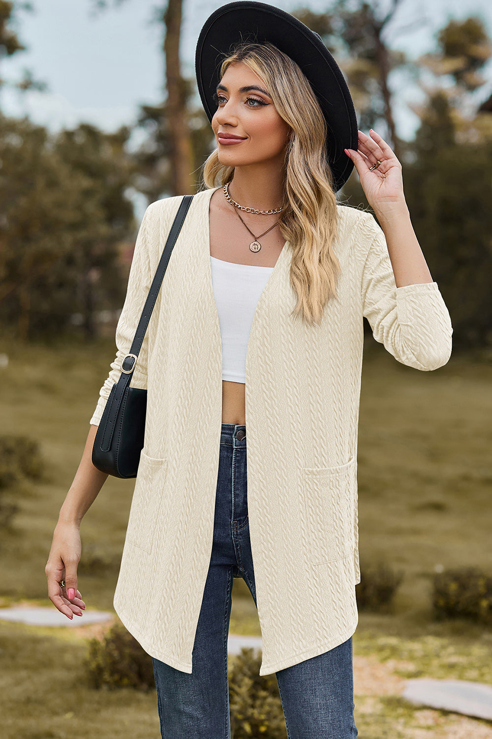 Open Front Long Sleeve Cardigan-Angel Casuals